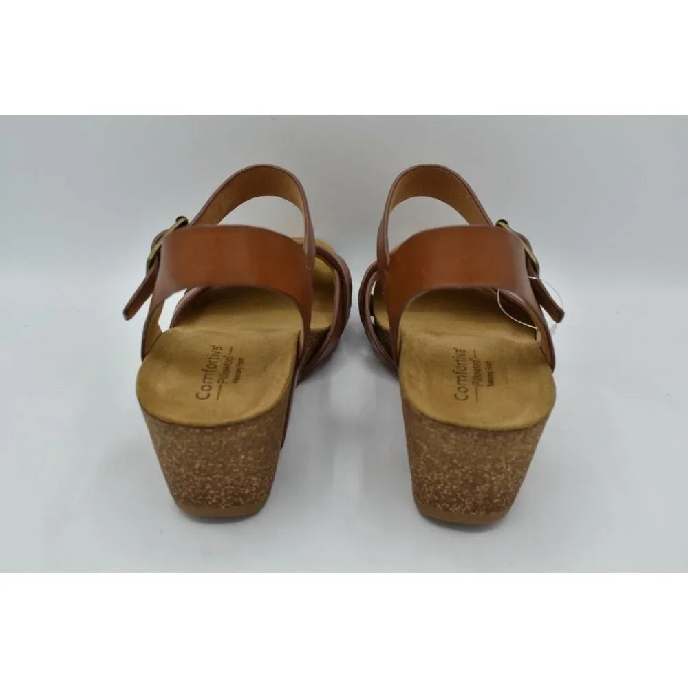 Comfortiva‎ Womens Size 9 Erena Luggage Leather Wedge Sandals Shoes